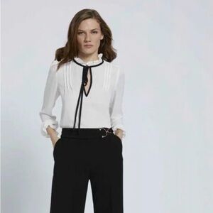 Laura Bernal White Tie-neck Blouse NWT